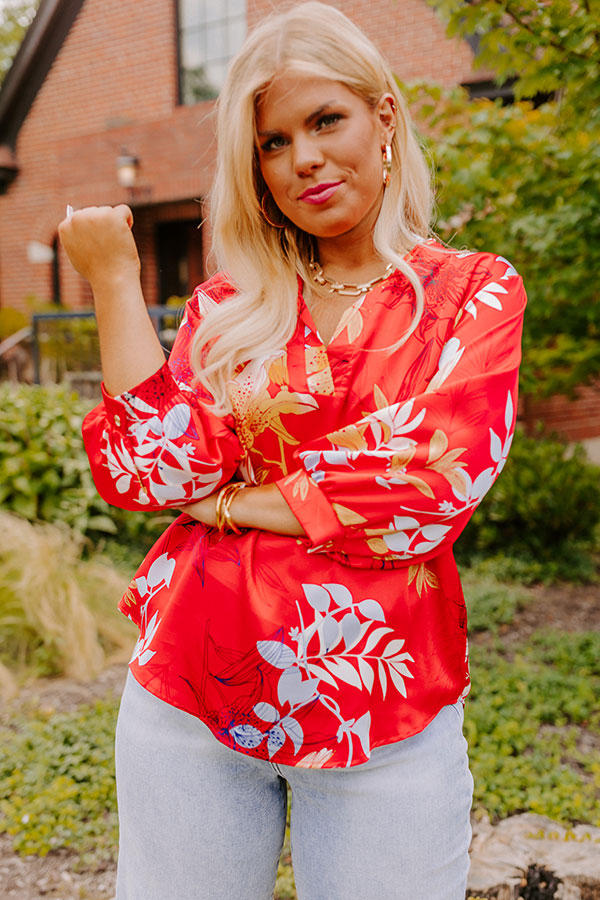 Valencia Vibes Satin Top In Red Curves