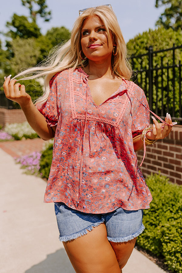 Candid Feelings Floral Shift Top In Coral Curves Image - 2