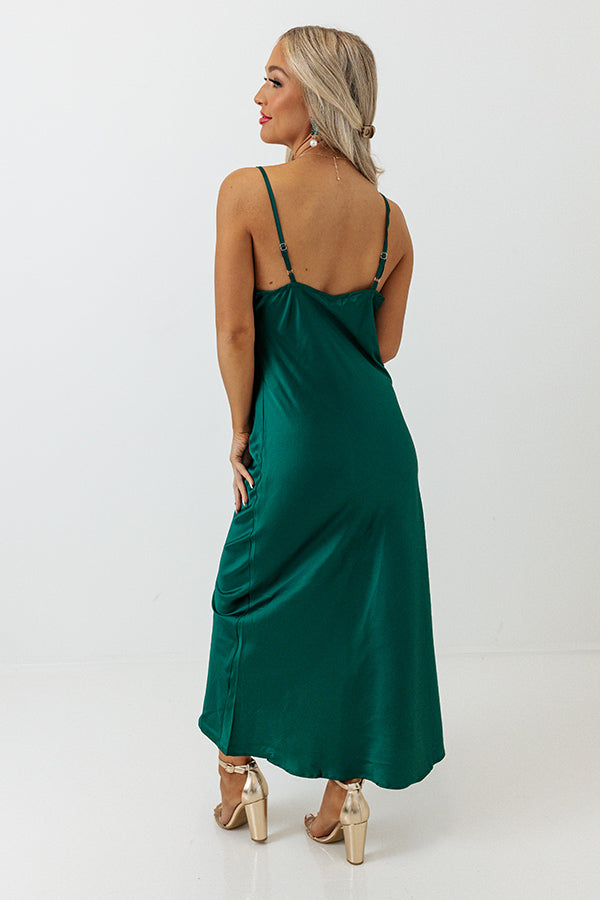 Classy And Confident Satin Midi In Hunter Green Image - 4
