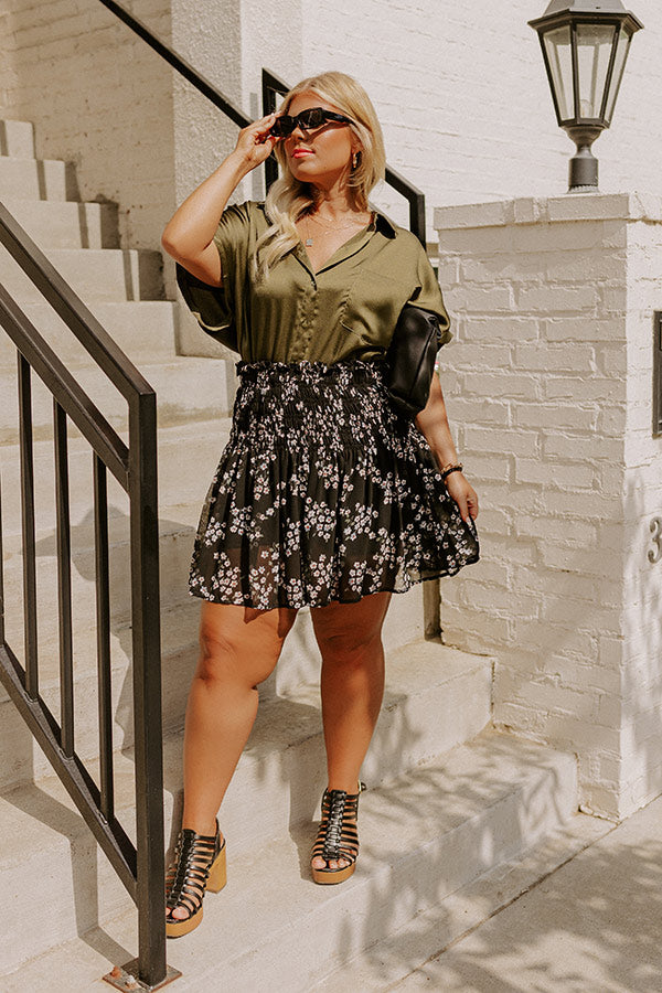 Lifelong Memories Button Up In Army Green Curves
