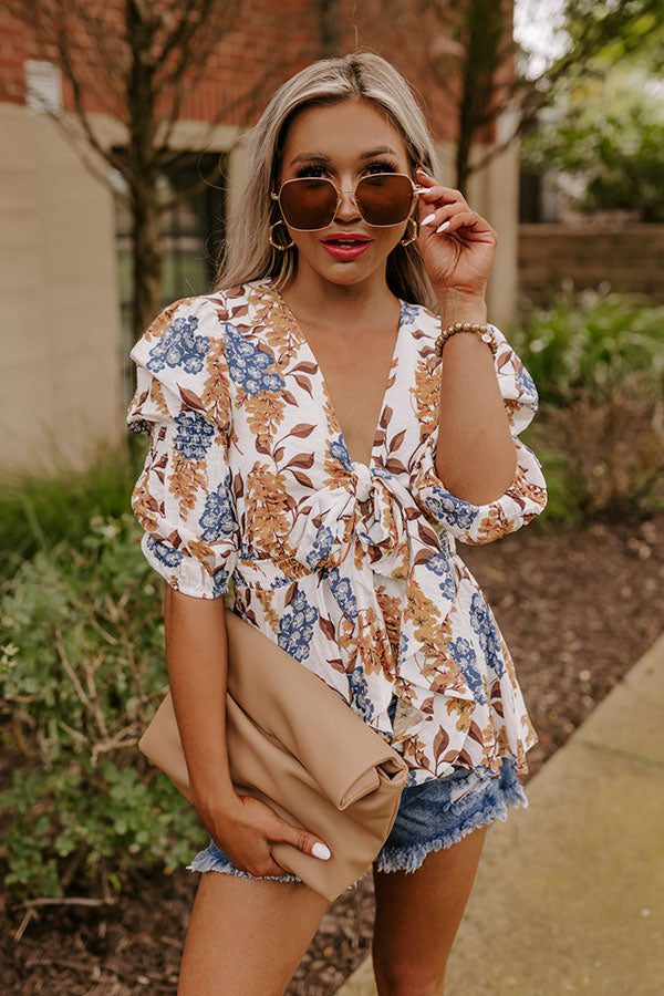 Sweet Georgia Peach Front Tie Top In Ivory Image - 2