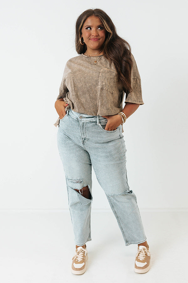 Lucky Break Mineral Wash Shift Tee In Dark Taupe Curves Image - 1