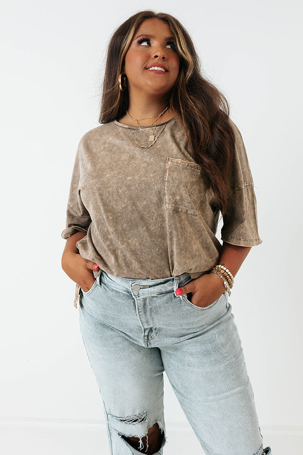 Lucky Break Mineral Wash Shift Tee In Dark Taupe Curves Image - 2