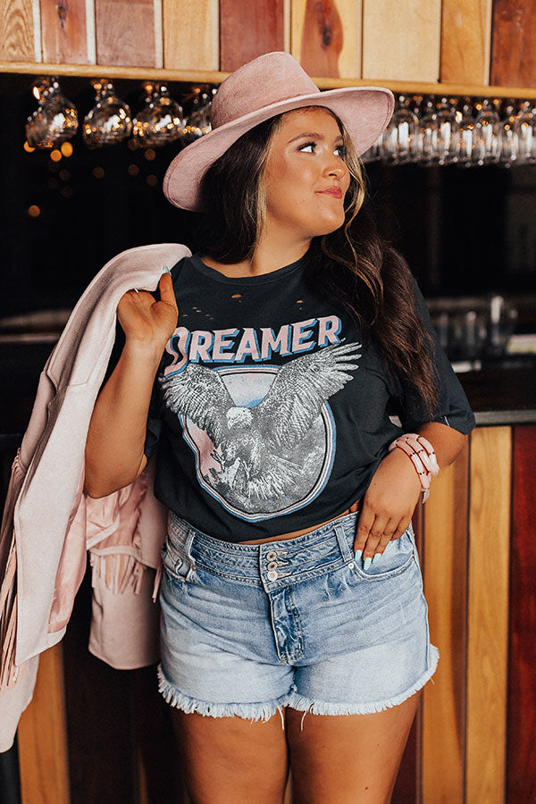 Dreamer Eagle Distressed Boyfriend Tee In Vintage Black Curves Image - 2