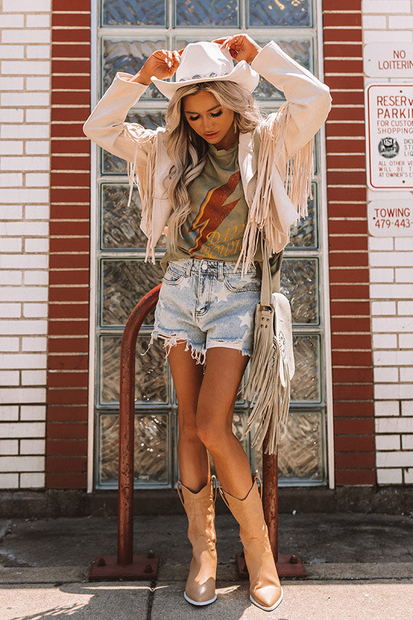 Feeling Grand Faux Suede Fringe Jacket In Stone Image - 1