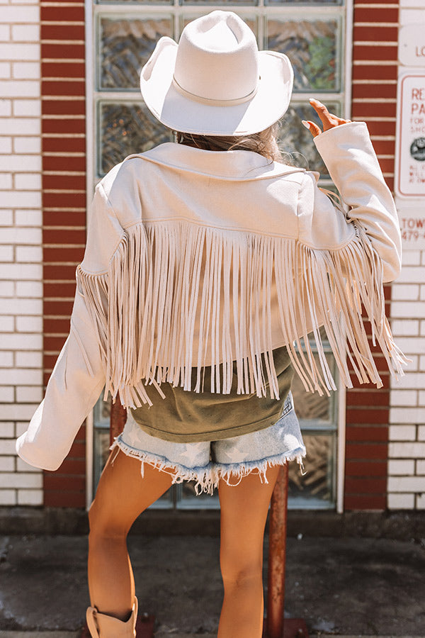 Feeling Grand Faux Suede Fringe Jacket In Stone Image - 5