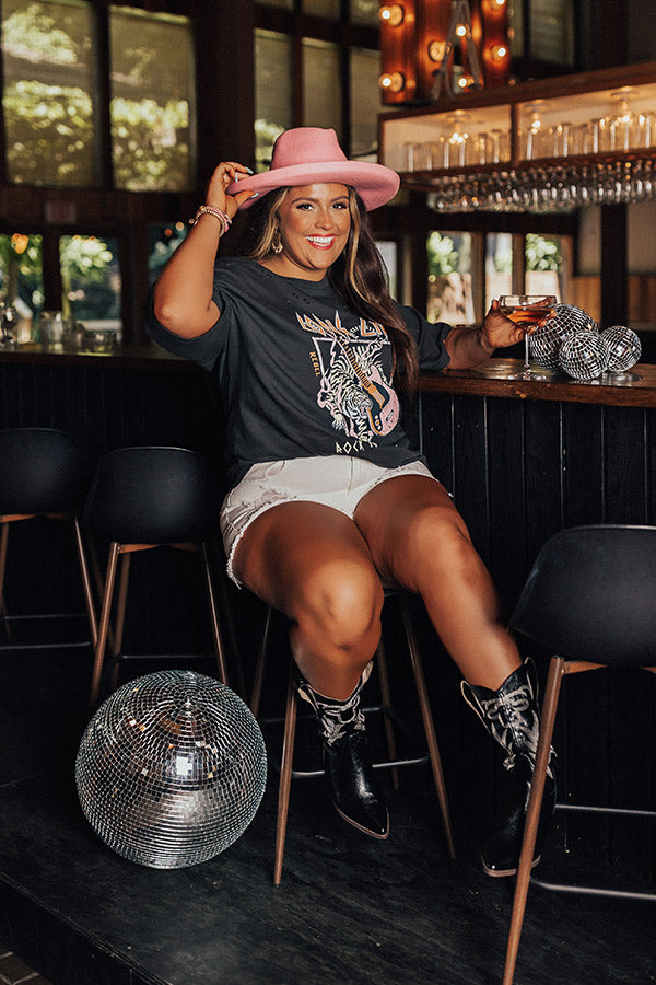 Long Live Rock N Roll Tiger Distressed Boyfriend Tee In Vintage Black Curves Image - 1