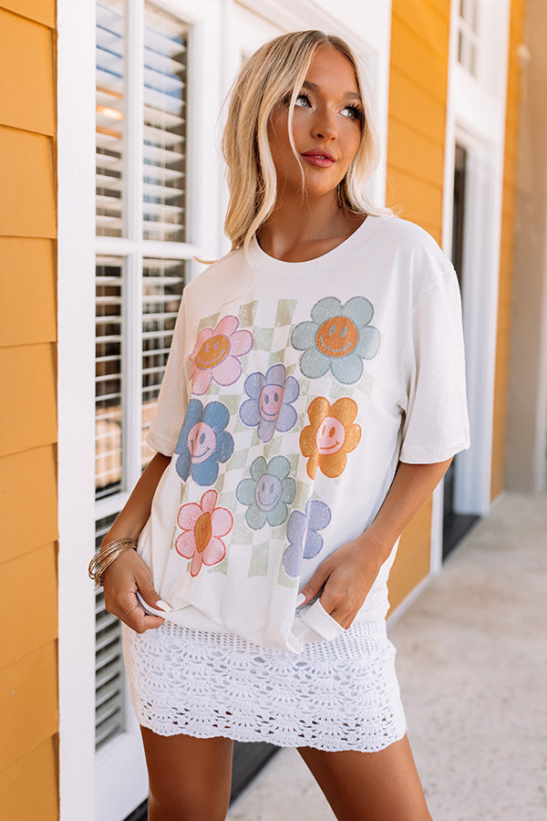Smiley Flowers Graphic Oversized Tee