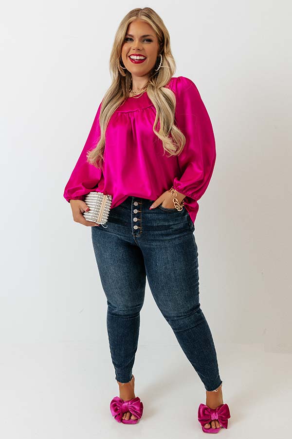 Romantic Tone Satin Shift Top In Fuchsia Curves Image - 2