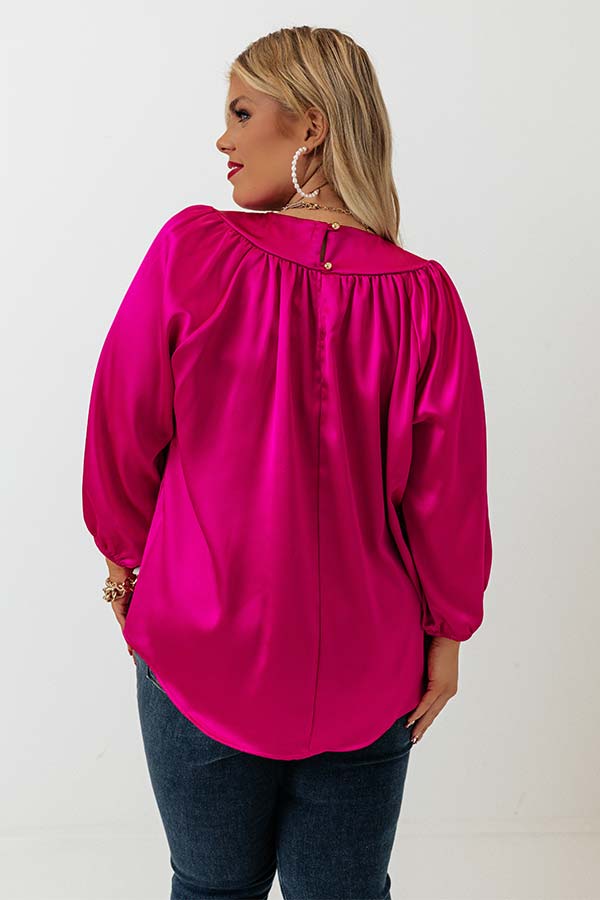 Romantic Tone Satin Shift Top In Fuchsia Curves Image - 5