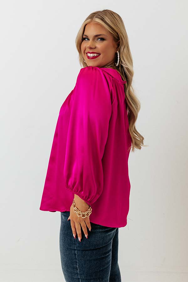 Romantic Tone Satin Shift Top In Fuchsia Curves Image - 4