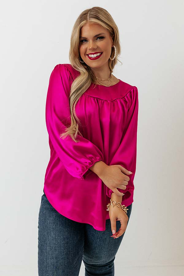 Romantic Tone Satin Shift Top In Fuchsia Curves Image - 3