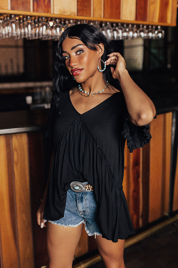 Brunchin' Babe Babydoll Top In Black