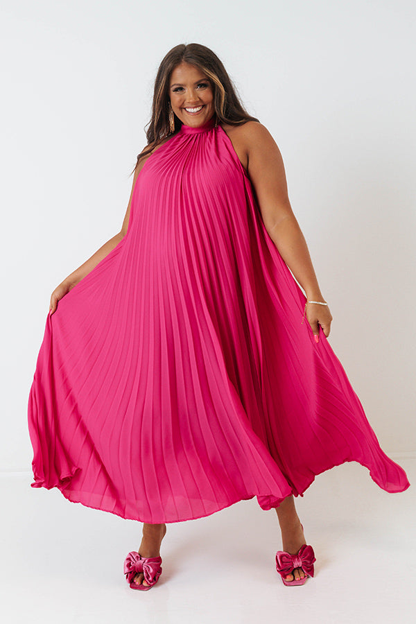 Point Of Pretty Pleated Maxi Dress In Fuchsia Curves Image - 3