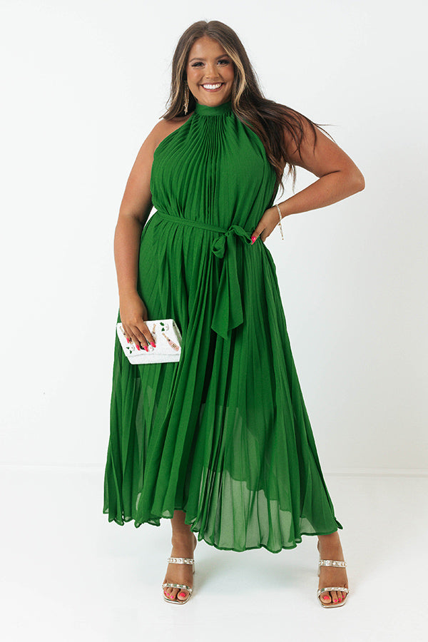Point Of Pretty Pleated Maxi Dress In Kelly Green Curves Image - 1