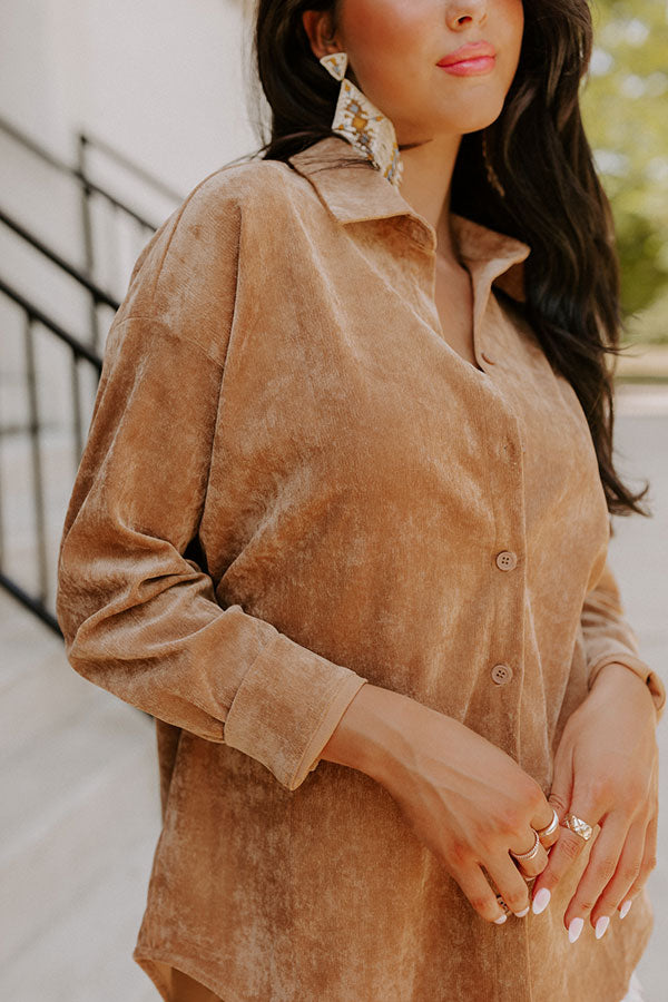 Music For The Soul Corduroy Button Up In Khaki Image - 4