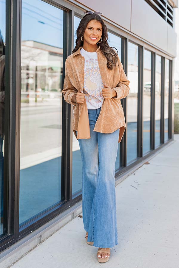 Music For The Soul Corduroy Button Up In Khaki Image - 3