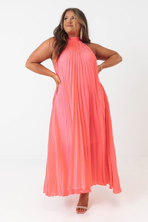 Point Of Pretty Pleated Maxi Dress In Neon Pink Curves Image - 5