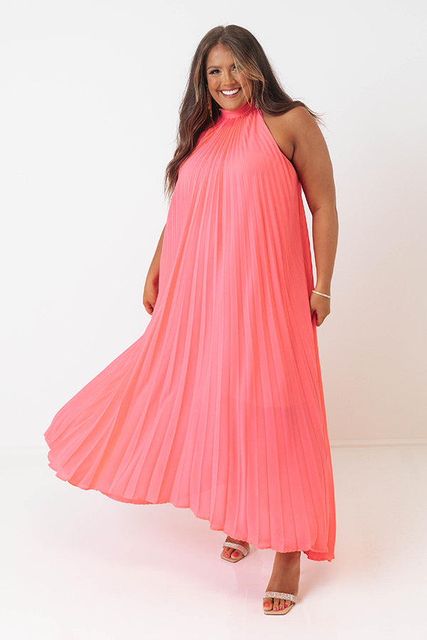 Point Of Pretty Pleated Maxi Dress In Neon Pink Curves Image - 4