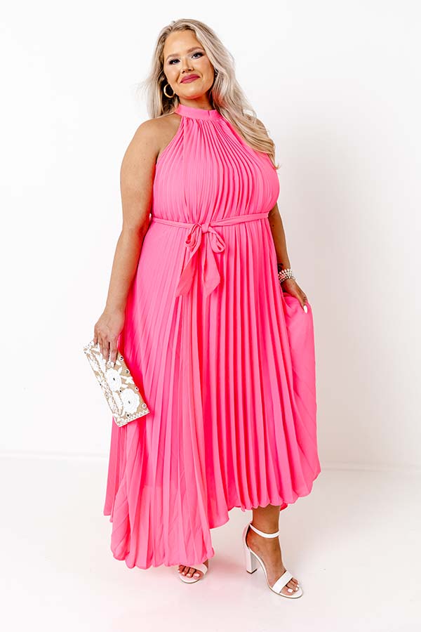 Point Of Pretty Pleated Maxi Dress In Neon Pink Curves Image - 1