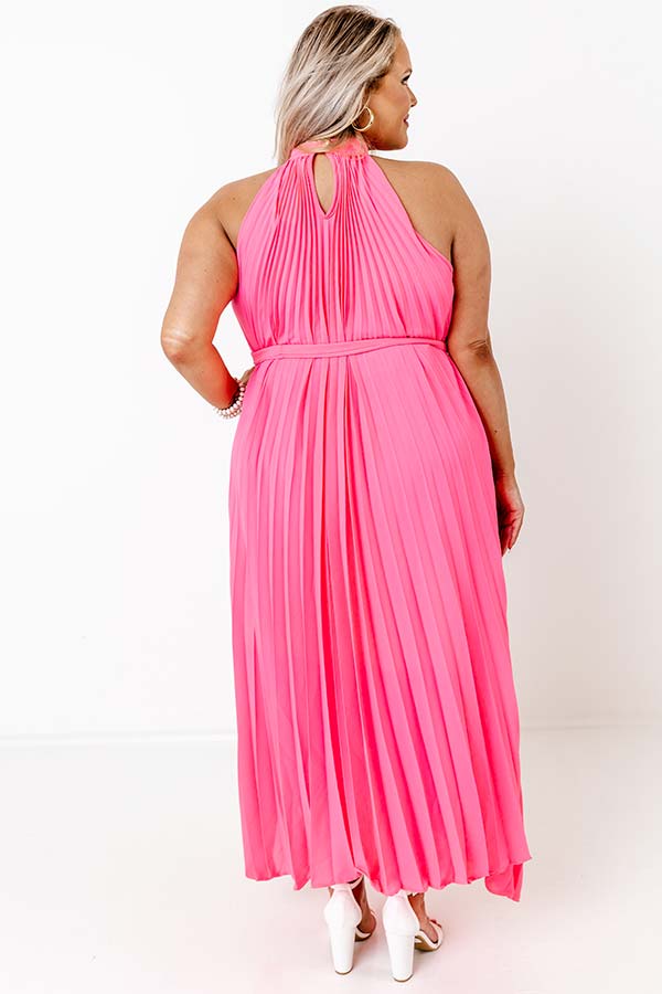 Point Of Pretty Pleated Maxi Dress In Neon Pink Curves Image - 2