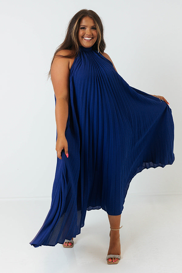 Point Of Pretty Pleated Maxi Dress In Royal Blue Curves Image - 2