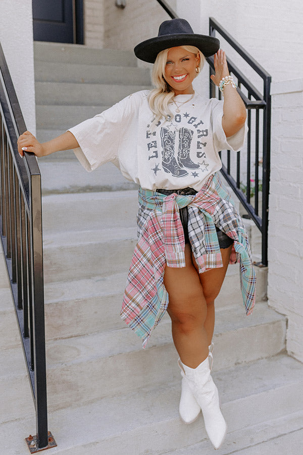 Let's Go Girls Graphic Distressed Boyfriend Tee Curves Image - 1