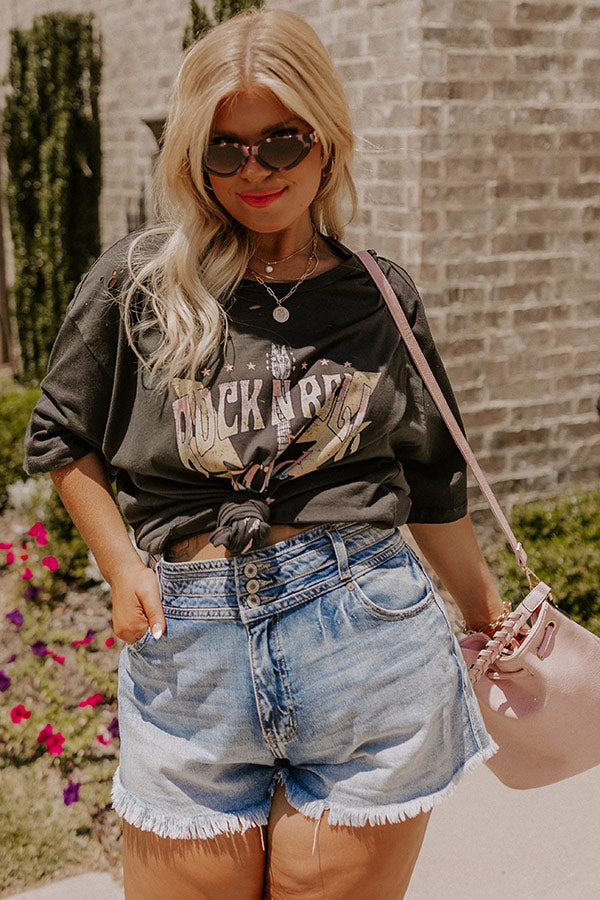 Rock N Roll World Tour Distressed Boyfriend Tee In Black Curves Image - 5