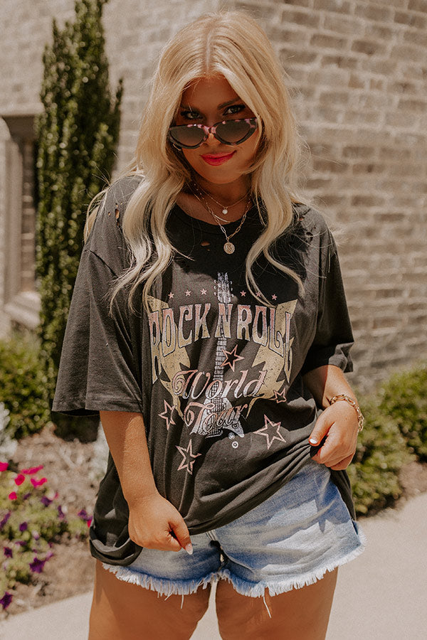 Rock N Roll World Tour Distressed Boyfriend Tee In Black Curves Image - 3