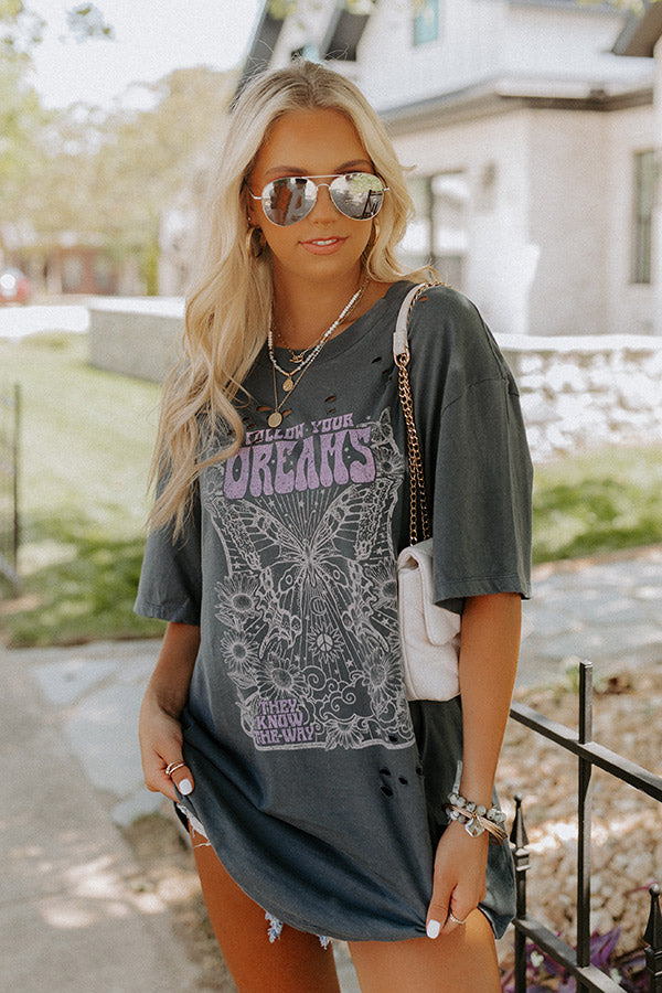 Follow Your Dreams Oversized Distressed Tee Image - 1