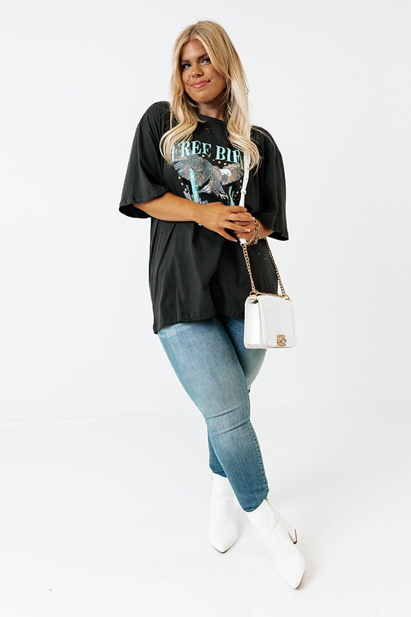 Free Bird Vintage Graphic Distressed Boyfriend Tee In Black Curves Image - 2