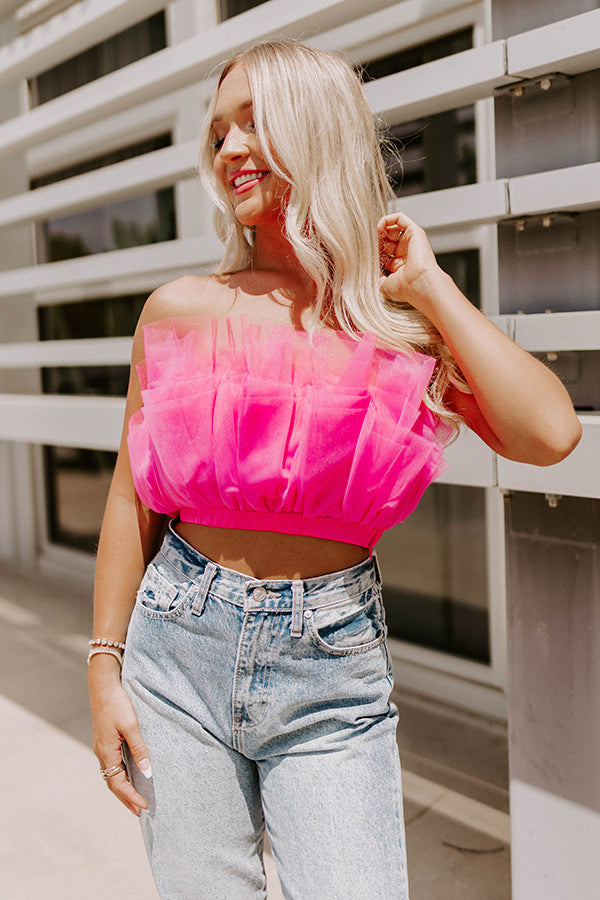 Out Past Midnight Tulle Crop Top In Hot Pink Image - 2