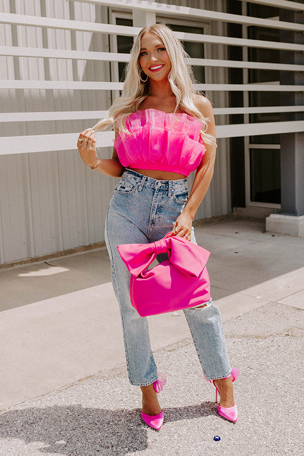 Out Past Midnight Tulle Crop Top In Hot Pink Image - 1