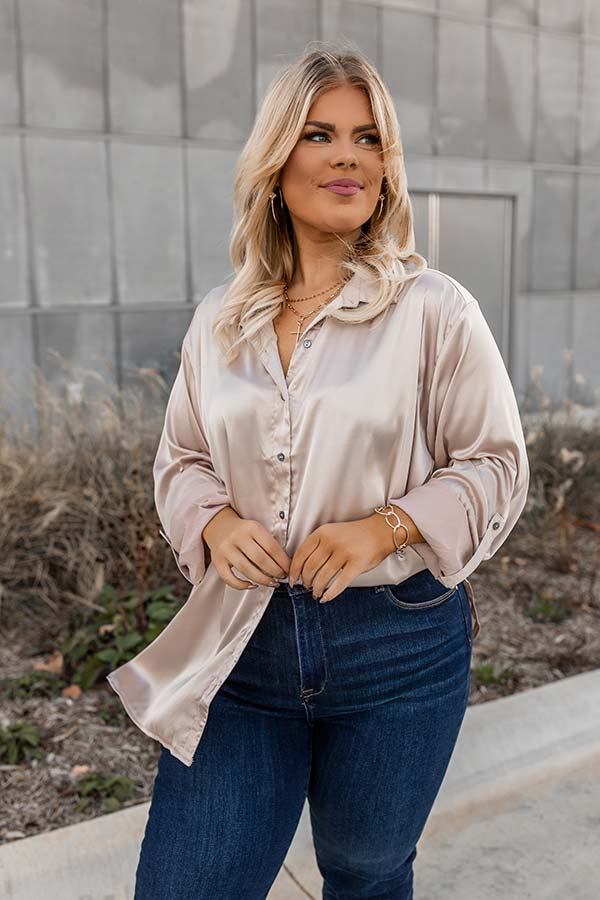 East Of Everything Satin Button Up In Champagne Curves Image - 1