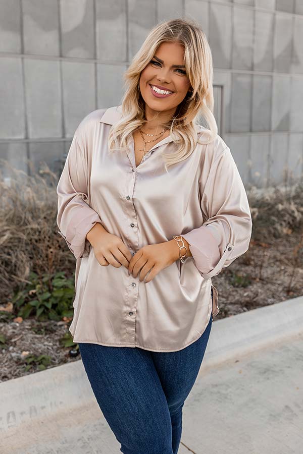 East Of Everything Satin Button Up In Champagne Curves Image - 2