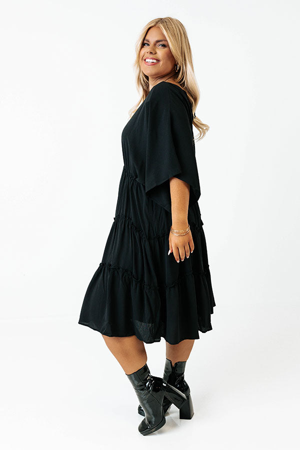 Dawn Of Time Ruffle Dress In Black Curves Image - 3
