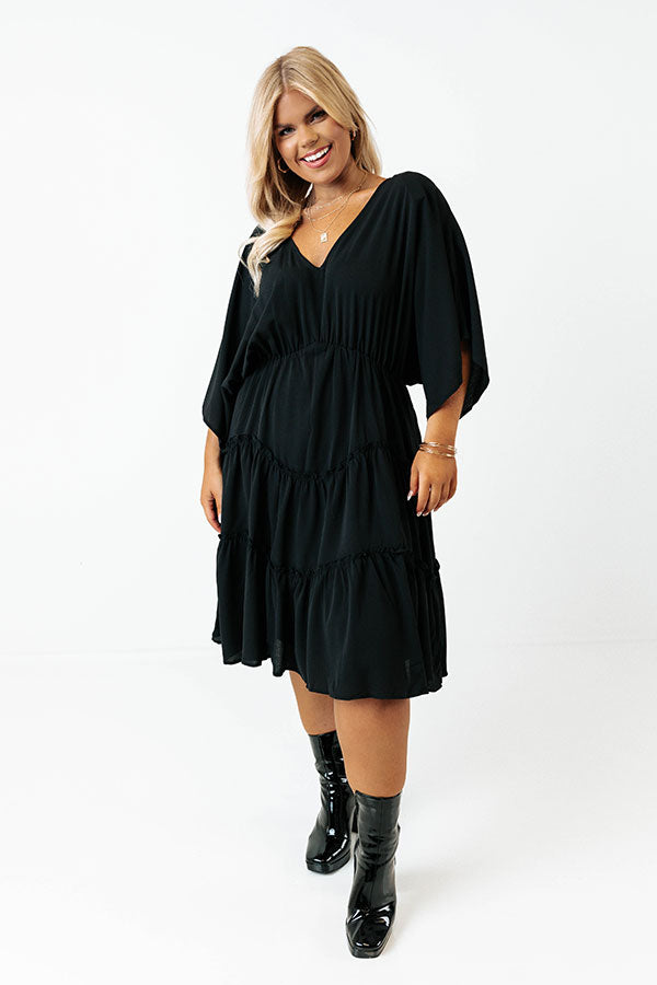 Dawn Of Time Ruffle Dress In Black Curves Image - 2