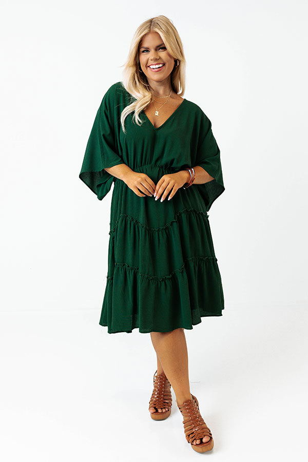 Dawn Of Time Ruffle Dress In Hunter Green Curves Image - 1