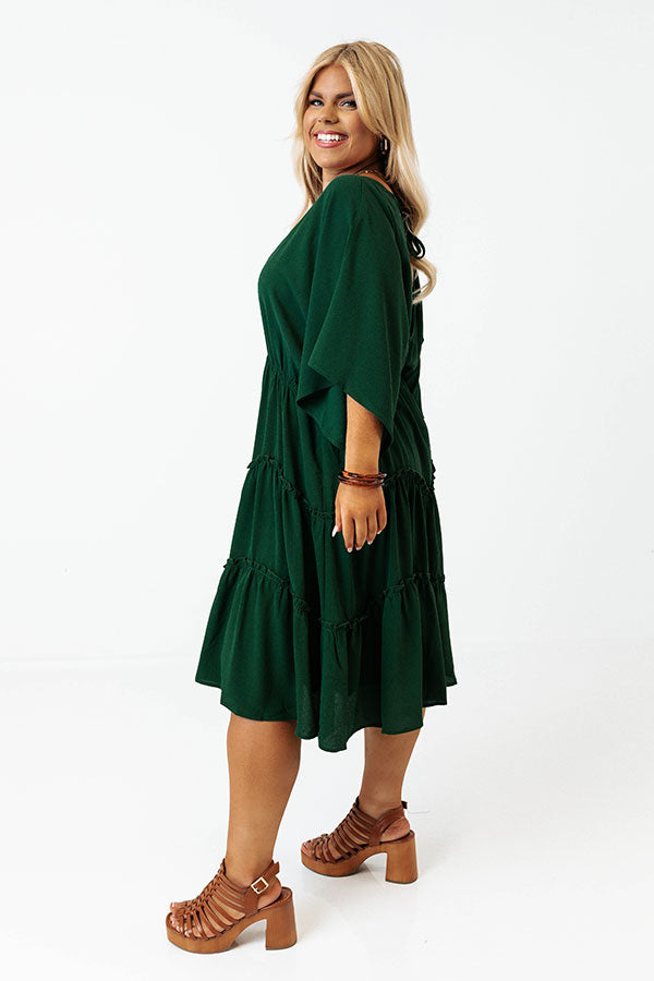 Dawn Of Time Ruffle Dress In Hunter Green Curves Image - 2