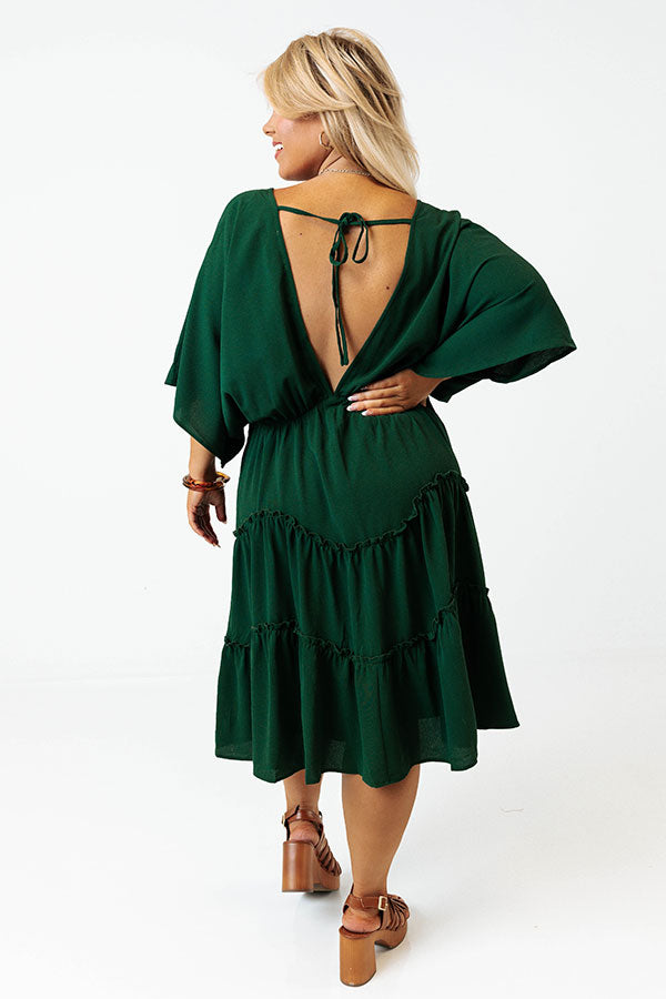 Dawn Of Time Ruffle Dress In Hunter Green Curves Image - 3