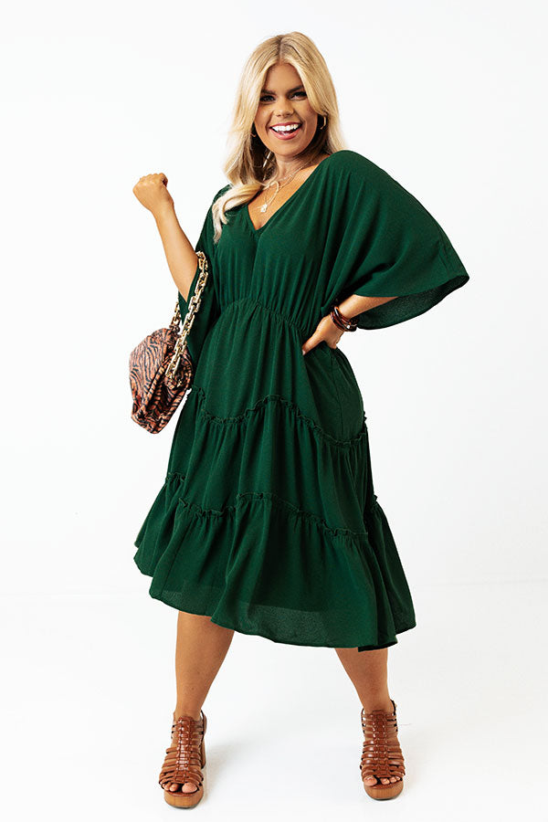 Dawn Of Time Ruffle Dress In Hunter Green Curves Image - 4