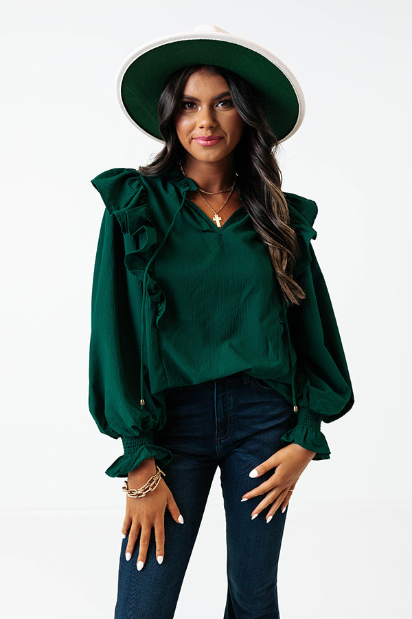 Slight Change Of Plans Ruffle Top In Hunter Green Image - 2