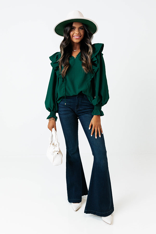 Slight Change Of Plans Ruffle Top In Hunter Green Image - 1