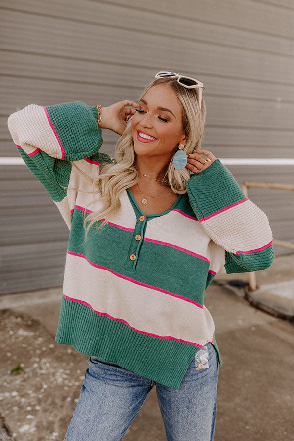 Coziest Home Stripe Sweater In Hunter Green Image - 2
