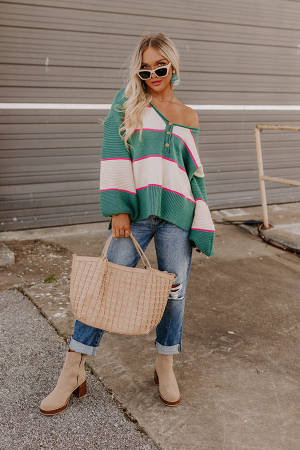 Coziest Home Stripe Sweater In Hunter Green Image - 1