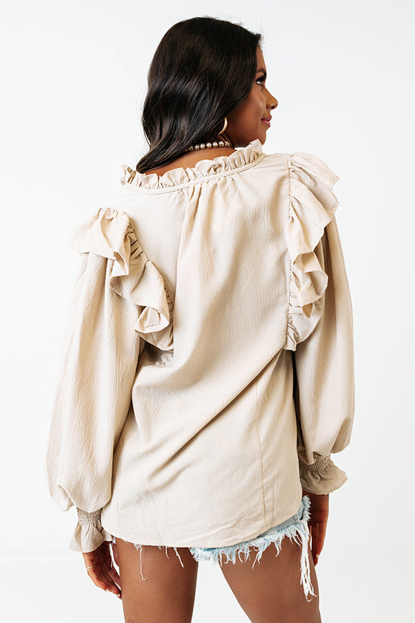 Slight Change Of Plans Ruffle Top In Beige Image - 5