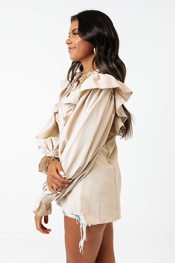 Slight Change Of Plans Ruffle Top In Beige Image - 4