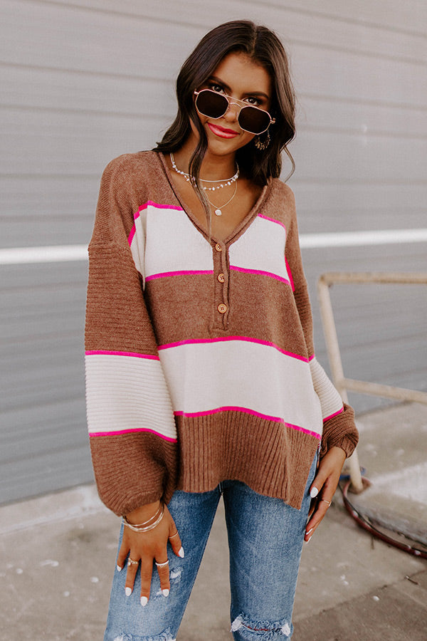 Coziest Home Stripe Sweater In Chocolate Image - 2