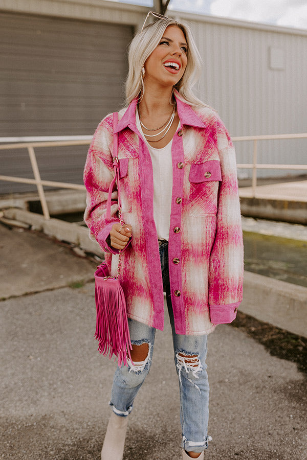 Coffee And Smiles Plaid Jacket In Pink