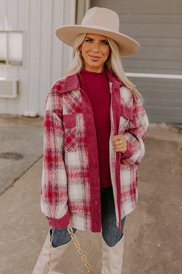 Coffee And Smiles Plaid Jacket In Wine
